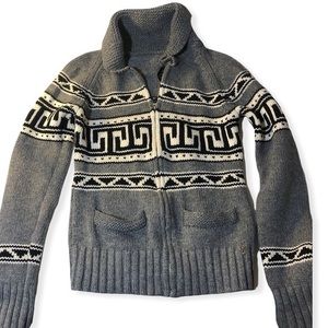 TNA Full Zip Lambswool Cowichan Bear Paw Sweater - Medium
